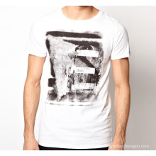 Impressão waterbase branco em torno do pescoço de verão personalizado por atacado de algodão homens camiseta